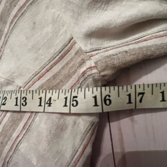 Soft Surroundings White Tan Sz PS Asymmetrical Stripe Linen Blend Shift Dress - Picture 6 of 8